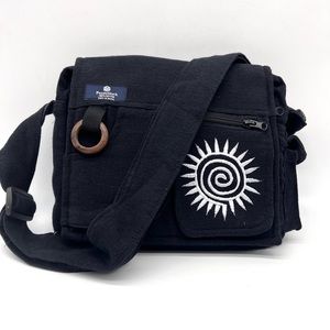 Lukla Black Messenger Bag with Swirl Embroidery